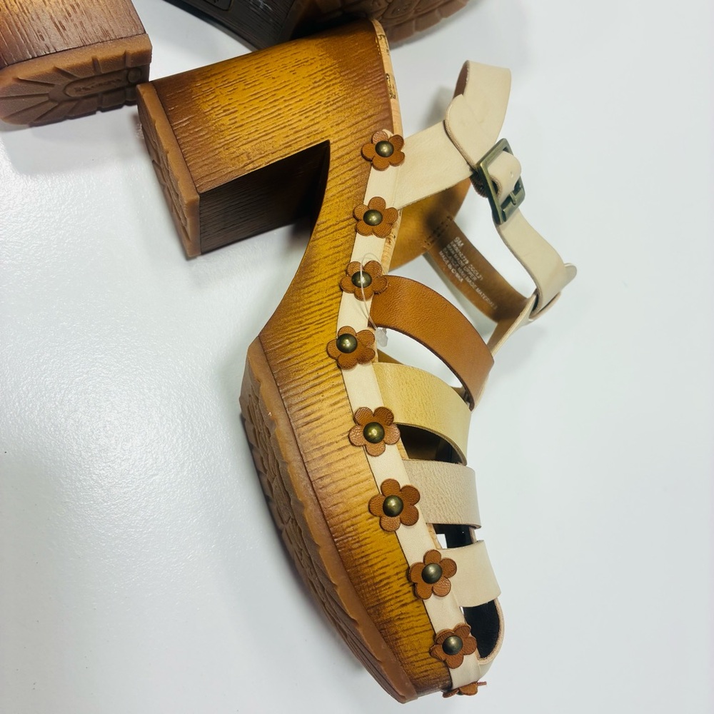 Kork-Ease Beige and Brown Floral Studded Platform Sandals - Picture 3 of 8